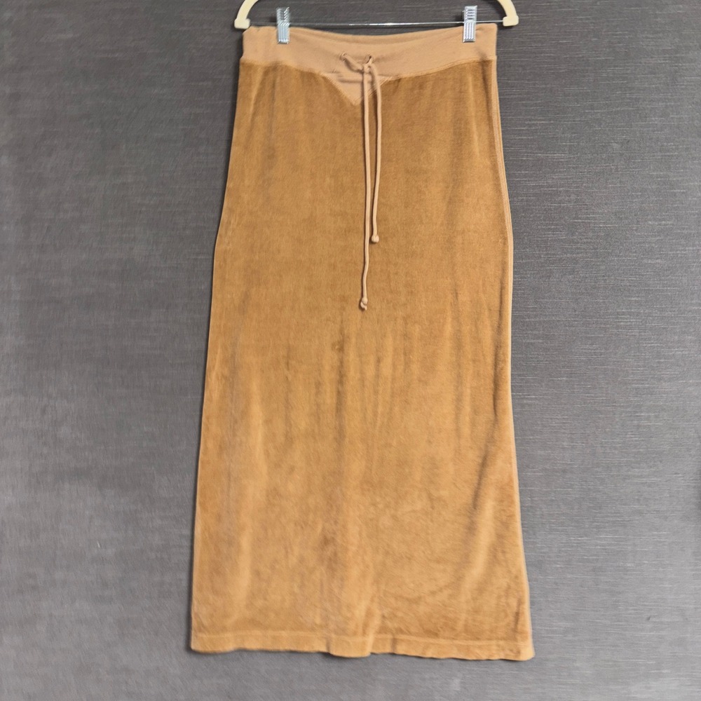 Vintage Maxi Skirt Small Tan Brown Velour Straight USA 90s Y2K Grunge Casual